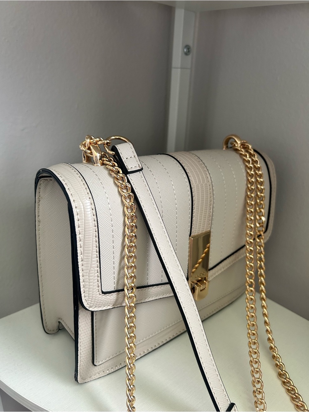 Aldo Cream Shoulder Bag with Gold Chain Strap